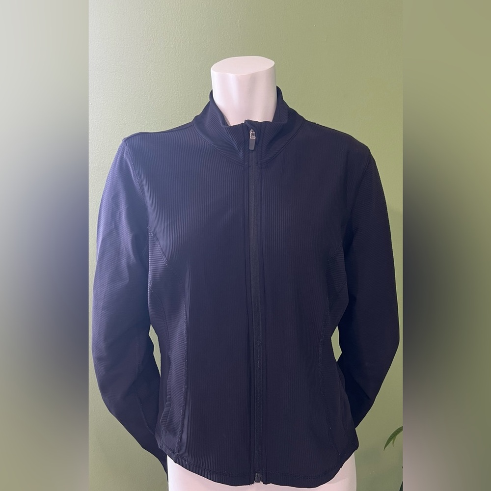 90 Degree by Reflex | Black Ribbed Full-Zip Training Jacket with Thumbholes - XL